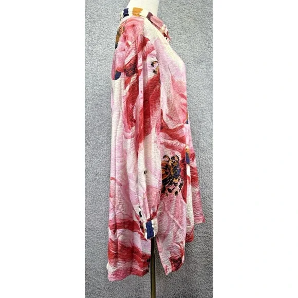 John Mark Tunic Top Women 1X Button Up Floral Long Line Boho Lightweight - Picture 3 of 9